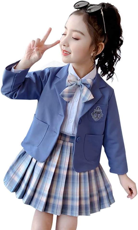 [海の堂e-shop] 入学式 スーツ 女の子 4点セット フォーマル ブレザー ジャケット ギャザースカート ワイシャツ 蝶ネクタイ ガールズ 子供服 学院風 キッズ アップ スカートセット 制服 春秋冬 入学式 結婚式 発表会 カジュアル