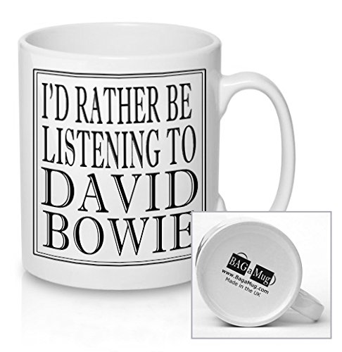 Bagamug I'd Rather be Listening to David Bowie Black and White Ceramic Mug New Unique Easy Gift for All Occasions
