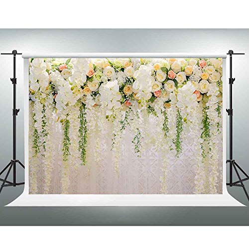 Bridal Shower Backdrop 10x7ft 3D Romantic White Rose Wall Vinyl Photo Backdrop for Party Photo Shotting Props LSGE947