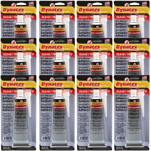 Image of Dynatex RTV Clear Silicone Adhesive Sealant 3 oz Tube - Transparent Watertight Seal, Marine RV Industrial Use, Made in the USA (12-Pack)