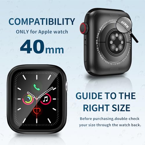 Image of Waterproof Case for Apple Watch Series SE2 SE 6 5 4 40mm, Built-in Screen Protector with Tempered Glass [Touch Sensitive] Cover for iWatch S6 /S5 /S4 /SE 40mm, Black