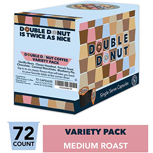 Double Donut Flavored Coffee Variety Pack, Flavored Coffee Pods, Including Hazelnut, Caramel, Chocolate Coffee & More, Single Serve Coffee For Keurig K Cups Machines, 72 Count #TOP1