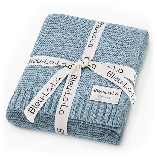 Bleu La La Organic Cotton Knit Receiving Blanket for Boys - 100% Luxury Soft Organic Cotton - Warm Cozy Swaddle Cuddle Stroller Crib Blanket for Newborns Infants & Toddlers (0-2Yrs - Sky Blue)