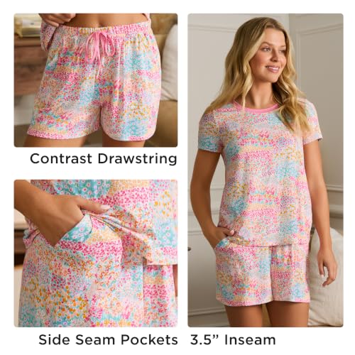 Image of Cuddl Duds 3 Piece Short Sleeve Capri Matching Lounge PJs Sets for Women | Cropped Capris Pants Boxer Shorts & Top, Sleepwear & Loungewear, Cute Sleep & PJ Set, Soft Lightweight & Breathable Pajamas