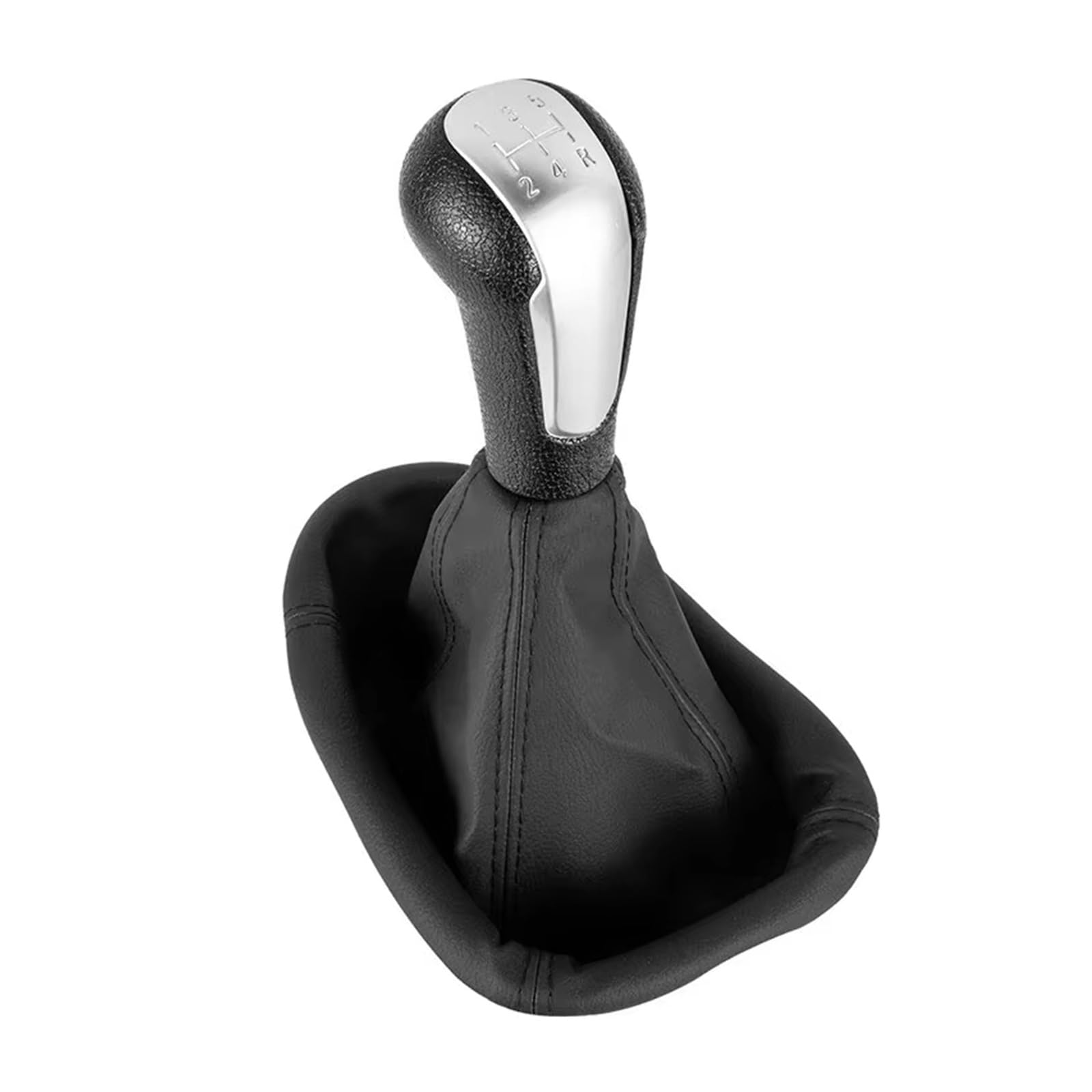 GHQFROP Transmission Gear Shift Knob for Chevrolet for Matiz for Spark M300 2011-2016 Car 5 Speed Manual Gear Shift Knob Leather Boot Cover Car Gear Stick Knob(Sliver Knob Suit)