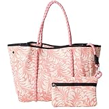 POPUPS Large Neoprene Tote Bag for Women - Printed Everyday Designer Handbag (Palm Pink)