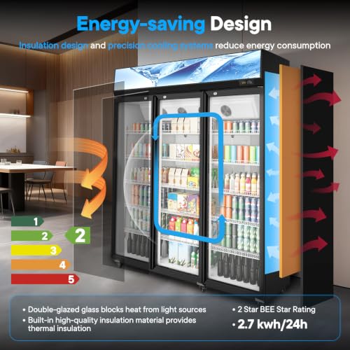 Image of 60 Cuft ETL & DOE Certified Commercial Merchandiser Refrigerators,Upright Business Display Retail Fridge Cooler with Adjustable Shelves,Built-in LED Light,Lightbox,Lockable Doors