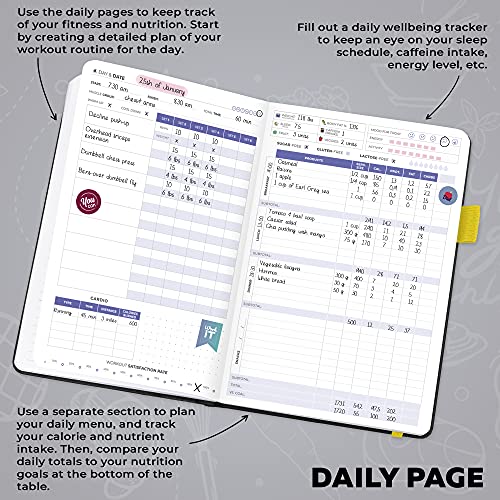 Clever-Fox-Fitness-Food-Journal--Nutrition-Workout-Planner-for-Women-Men--Diet-Gym-Exercise-Log-Book-with-Calendars-Diet-Training-Trackers-Undated-A5-Size-Hardcover-Black