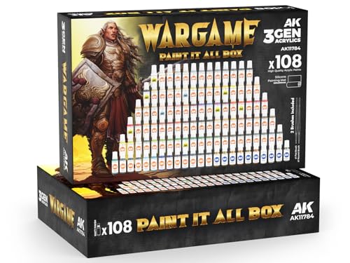 AK Acrylics 3Gen SET AK11784 WARGAME PAINT IT ALL BOX (108x17ml) + 2x brush + mat