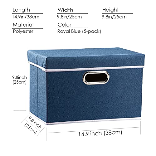 Image of PRANDOM Foldable Storage Bin with Lid [5-Pack] Linen Fabric Decorative Storage Box Organizer Container Basket Cube with Handles Divider for Closet Office Living Room Royal Blue(14.9x9.8x9.8)