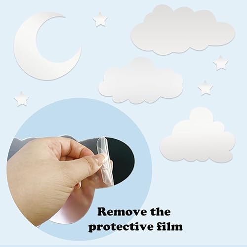 Miniatura 3 de MXOYOXM 8 calcomanías magnéticas de acrílico para pared, espejo 3D, adhesivo de nube, estrellas, nubes y luna, espejo adhesivo para pared, adecuado