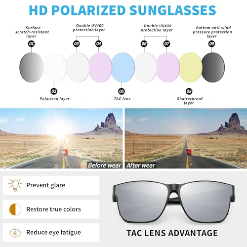 Image of URUMQI Polarized Sunglasses Fit Over Glasses for Men Women, Oversized Square Sun Glasses UV400 Protection