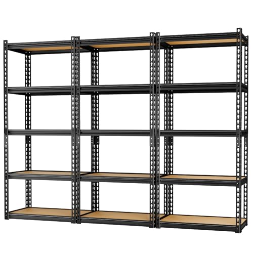 Image of LEVELEVE 5-Tier Storage Shelving Unit, Metal, for Garage, Kitchen, Laundry Room, Adjustable, 30 inch L x 12 inch W x 60 inch H, Rectangular, 3 Pack