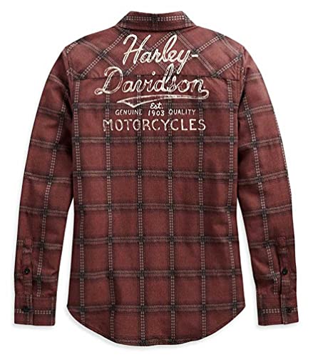 Harley-Davidson Women's Script Font Long Sleeve Plaid Shirt - Red 99117-20VW2