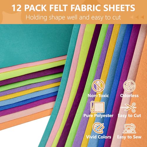 Image of 12 Rolls 8 inchx35 inch Large Stiff Felt Sheets, 1mm Felt Fabric Sheet for Crafts | 12 Assorted Neon Pastel Colors Felt Fabric Bundle Pack, Durable Nonwoven Fabric for DIY Sewing, Art, Party & Holiday Ornament