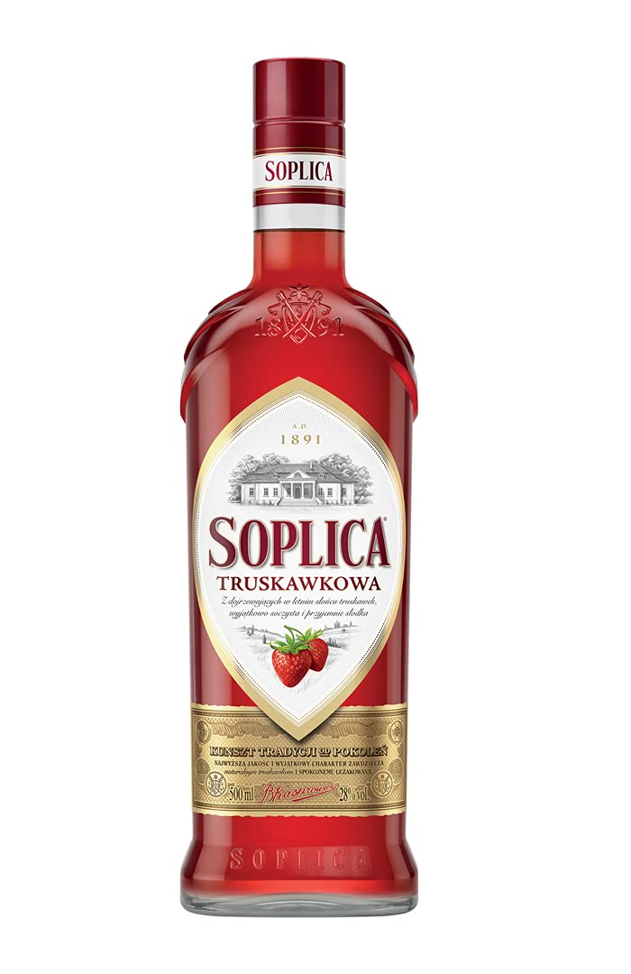 SOPLICA - Polish Strawberry Vodka - Natural Ingredients - For Shots & Cocktails - 26% Alcohol - 500 ml