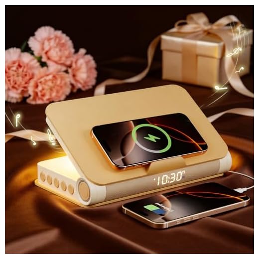 Vivilumens Book Lamp Sunrise Alarm Clocks Wireless Charger Bluetooth Speaker Loud for Heavy Sleepers Adults with Snooze Wake Up Light for Bedroom Home Decor Birthday Gifts(Yellow)