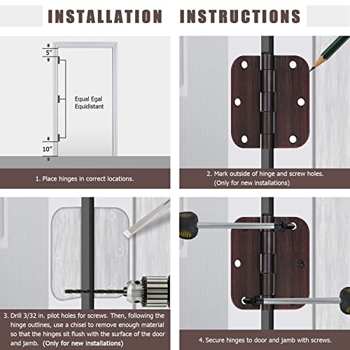 Egofine Door Hinges 12 Pack Oil Rubbed Bronze Door Hinges, 3.5" X 3.5" Interior Door Hinges With 5/8" Radius Corners #TOP6
