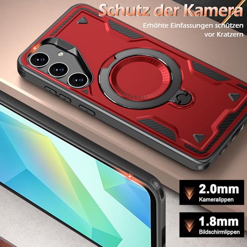 Image of for Samsung Galaxy A16 Case Magnetic with Stand, with Mag-Safe, with Screen Protector, Wireless Charging, Shockproof for Samsung A16 5G Phone Case, Ring Holder Phone Cover, for Samsung A16 Red