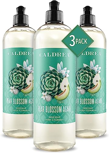 Image of Caldrea Dish Soap, Biodegradable Dishwashing Liquid made with Soap Bark and Aloe Vera, Pear Blossom Agave, 16 oz , 3 Pack