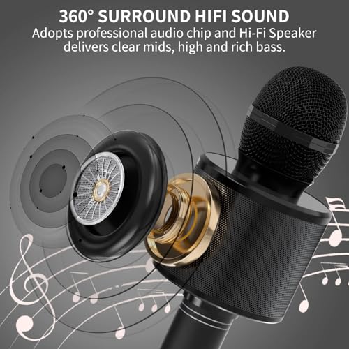 Image of Mahadevs Toy Advance Handheld Wireless Singing Mike Multi-Function Bluetooth Karaoke Mic with Microphone Speaker for All Smart Phones (Color Black)