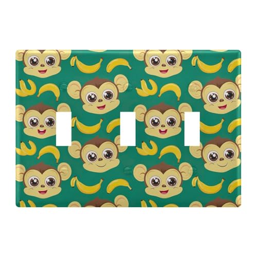 Light Switch Cover Cute Cartoon Monkeys Bananaa Wall Plates for Electrical Outlets 3 Gang 202b5776