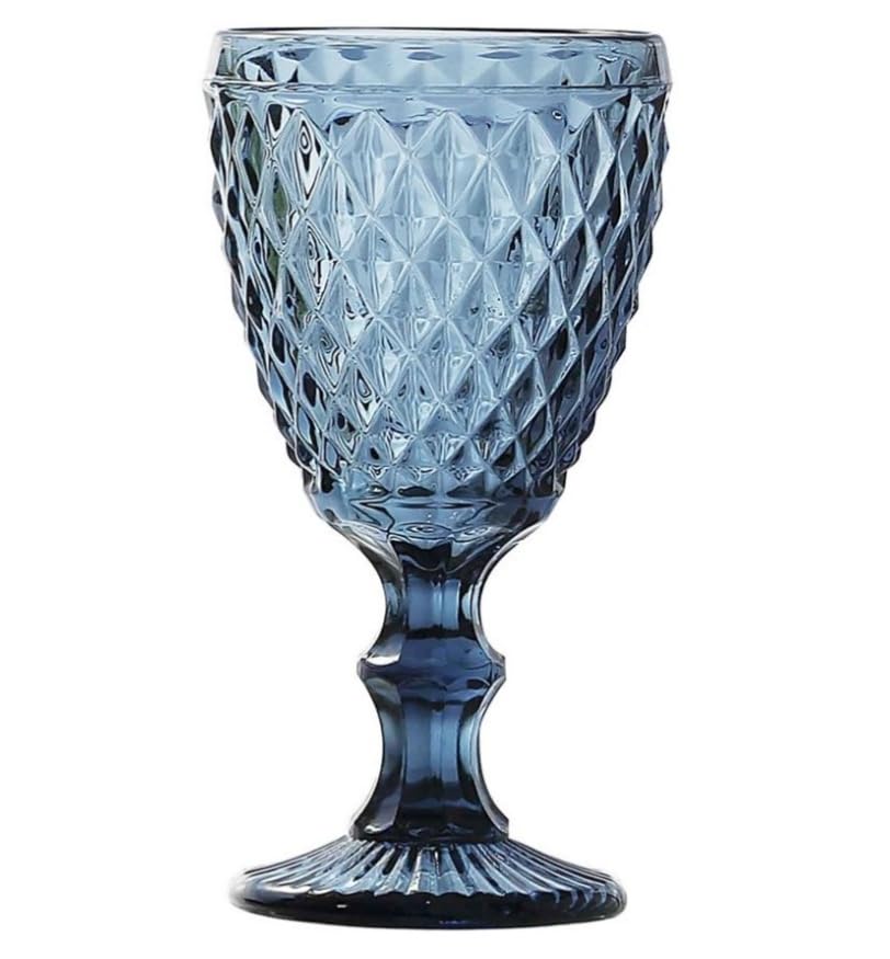 Juego de 6 Copas de Vidrio de Colores con Relieve de Diamante, 300ml, Estilo Vintage para Vino y Agua, Cristalería Gruesa de Lujo (Verde, Azul, Turquesa o Mix) (Azul)