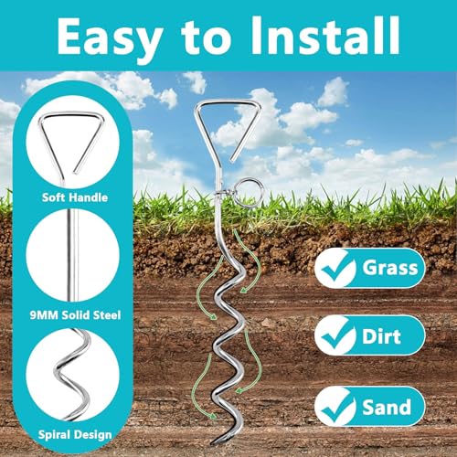 Dog Tie Out Cable and Stake,30FT Outside Dog Run Cable Leash&Chain with Hand Strap for Camping and Yard, 16'' Heavy Duty Anti Rust Spiral Stake for Small-Large Dogs Up to 125lbs (Teal, 125lbs 30FT) - Image 4