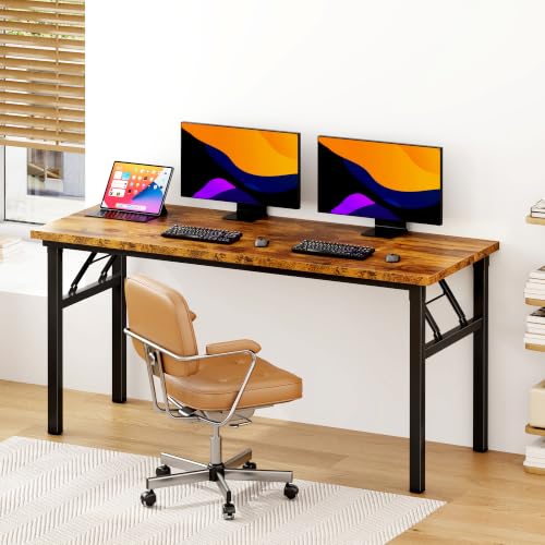 Image of DlandHome 62 Inch Large Folding Computer Desk, Fully Assembled, Retro