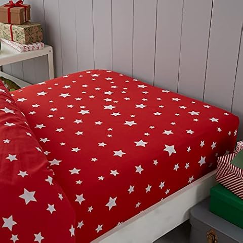 Happy Linen Company Sábana Bajera Infantil Estrellas Rojo Individual Cover