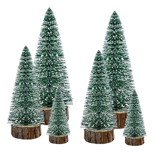 12 Pcs Sapin De Noel Miniature, Mini Arbre de Noël Artificiel, Sisal Arbres De Noël, Socle en Bois, Effet de Neige, pour DIY Décoration Noël, Chambre, Fête, Neige Ornements Arbres de Table(5/10/15 cm) Cover
