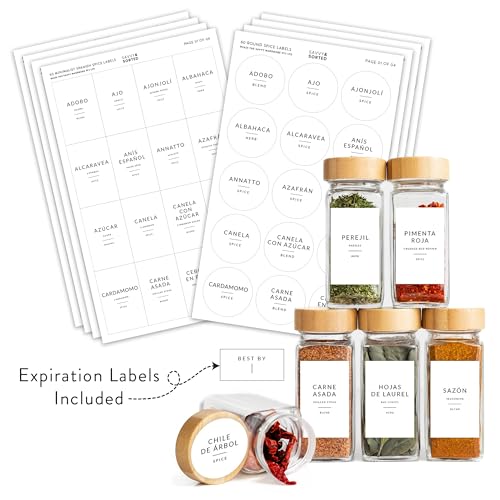 Image of 127pcs Spanish Spice Labels Pre-Printed Waterproof Spanish Spanish Spanish Spice Jar Labels Written Jar Labels Round Rectangular Spice Labels For