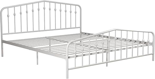 Miniatura 16 de Novogratz Bushwick - Cama de metal moderna, cabecero y pie de cama ligeramente triangulares con husillos insertados, altura de base ajustable para