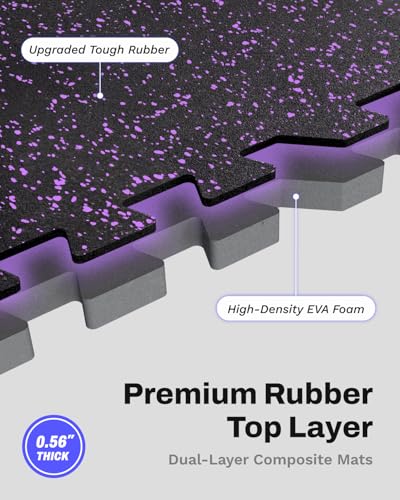 Image of AIRHOP 0.56in Thick 24 Sq Ft Exercise Equipment Mats, 6 Tiles Upgraded Rubber Top with High Density EVA Foam, Large Interlocking Puzzle Gym Flooring for Home Gym, Heavy Weight Workout, 24 x 24in