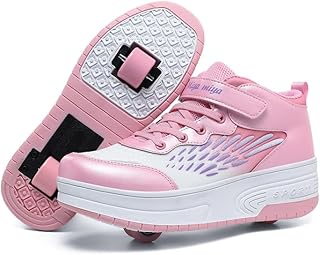 Ehauuo Kids Two Wheels Shoes with Lights Rechargeable Roller Skates Shoes Retractable Wheels Shoes LED Flashing Sneakers f...