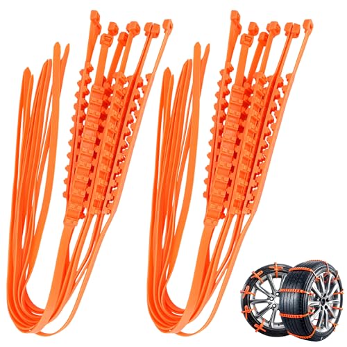 20PCS Tire Zip Ties for Snow Chains Wheel Traction Straps, Adjustable Anti Slip & Skid Universal Winter Car Truck SUV Traction Grips Emergency Mud Survival Multi-Function Security Cable Belts Orange