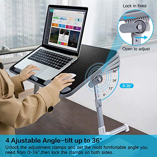 Laptop Desk for Bed with Cooling Fan, Boxeroo 20.5”x11.8” Adjustable Notebook Bed Stand, Portable Standing Table with Foldable Legs, Foldable Lap BookTable for Sofa Couch Floor, Trays for Eating - Thumbnail 2