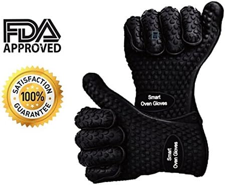 Smart Oven Gloves:- The Heat Resistant BBQ and Grilling Gloves you can trust, Protect your hand from Burn and avoid accidental dropping of hot plate or cooking pans, Grilling and (Point Black)