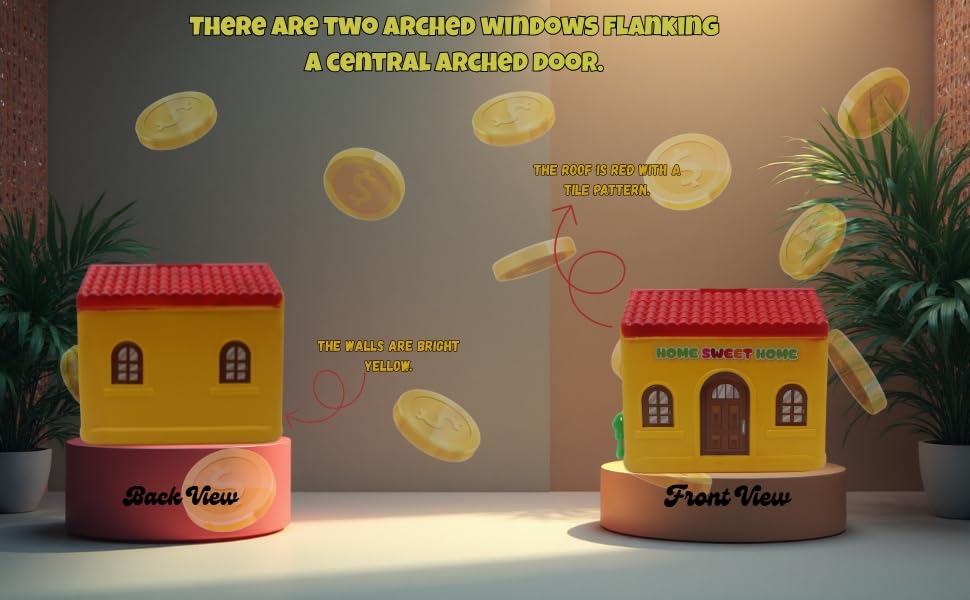 Piggy Bank Toy for Kids with Lock & 2 Keys โ House Shaped Coin Bank for Boys & Girls | BIS Certified Plastic Gullak | Money Saving Bank Gift for Toddlers 3+ Years | Made in India (Yellow) 1
