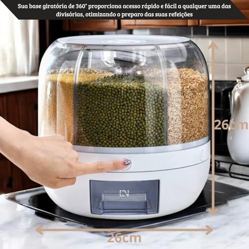 Porta Condimento Giratório 360° Grãos Sementes Feijão Arroz Cereais 6 Divisórias
