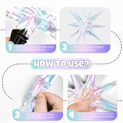 Image of 6pcs 22 inch Iridescent Star Balloons and Iridescent 4D Large Foil Balloons, Foil Star Balloon 4D Rainbow Balloon For Birthday Baby Shower Party Wedding Graduation Anniversary Bridal Shower Decoration