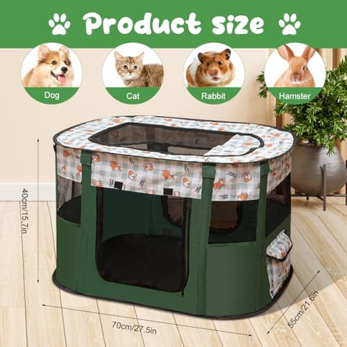 Welpenlaufstall Tierlaufstall Faltbar für Hunde,Welpenauslauf Oxford-Gewebe Hundehütte,Welpenauslauf Rechteckiges Zelt für Hunde Hasen Meerschweinchen Katzen für innern oder außen,70x55x40cm Darkgrün