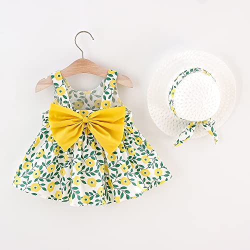 PATPAT Toddler Baby Girls Summer Dress Sundress Tutu Dresses Sleeveless Backless Birthday Party 1Dresses + 1Straw Hat2