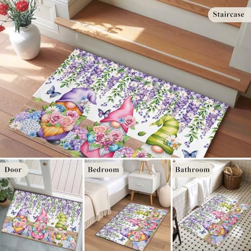 Tapete de entrada 2'x3' azul y púrpura con diseño de gnomos miniatura 6