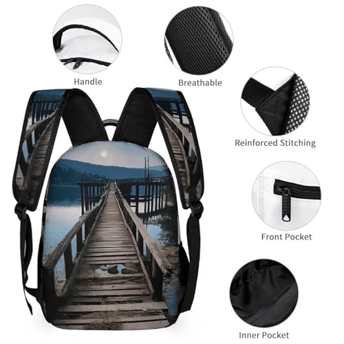 Wooden Trestle by The Water Backpack Set 3 Piece, Durable Backpack Insulated Lunch Bag Portable Pencil Case for Men Women3