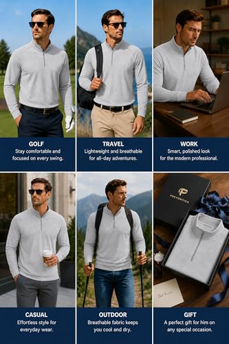 Image of Golf Quarter Zip Pullover for Men Mock Neck 1 /4 Zip Lightweight Athletic UPF 50+ Men's Long Sleeve Golf Sweatshirt