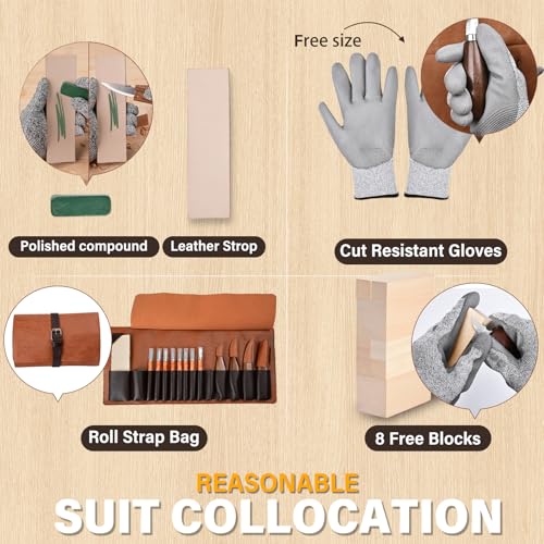 Imymee CTK-01 Deluxe Wood Carving Kit With Leather Case,Wood Carving Tools Set With Wood Carving Knife,Detail Knives,Basswood Blocks,Gloves,Strop Block,Polishing Compound For Whittling Kit Hobbies For Adults thumb #1