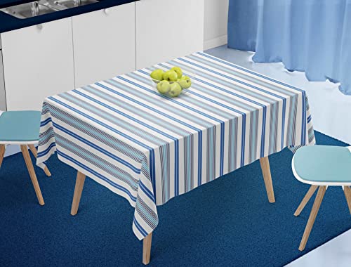 HOME COLORS.IN Dickson Stripes 4 Seater Square Table Cover – 100% Cotton – Yarn Dyed – Hand Woven – Machine Washable – Durable – Dining Table Cloth – 60 x 60 Inch – Blue