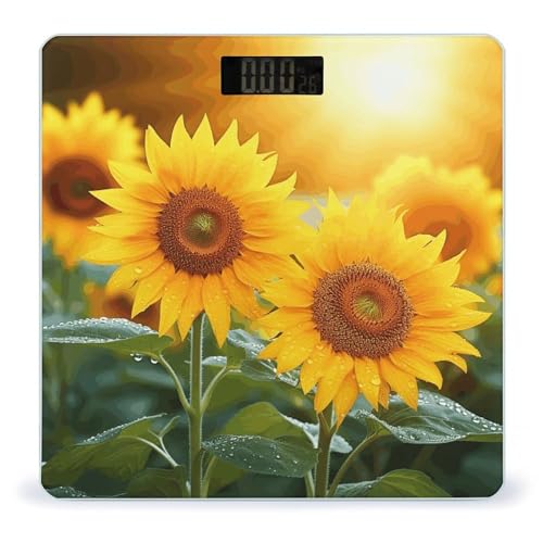 Báscula digital de baño con diseño girasol y pantalla LCD miniatura 1