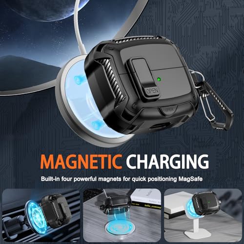 Image of Safety Lock Case for Samsung Galaxy Buds3 FE /Pro /3 (Black) | Compatible with MagSafe, with Phone Stand& Cleaning kit,Keychain,